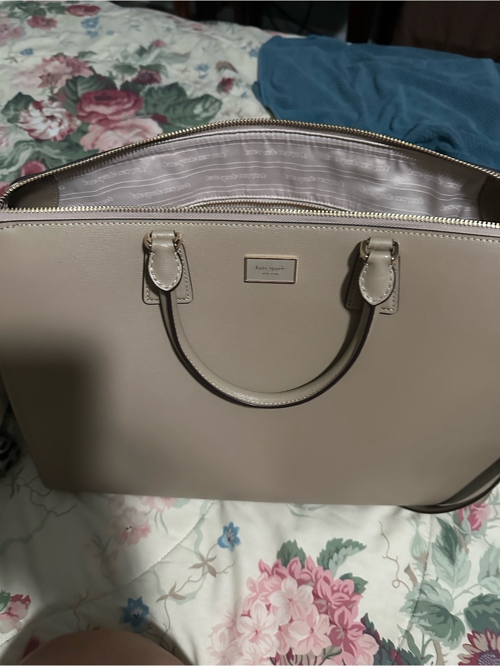 kate spade Neutral Taupe Leather Satchel with Gold Hardware